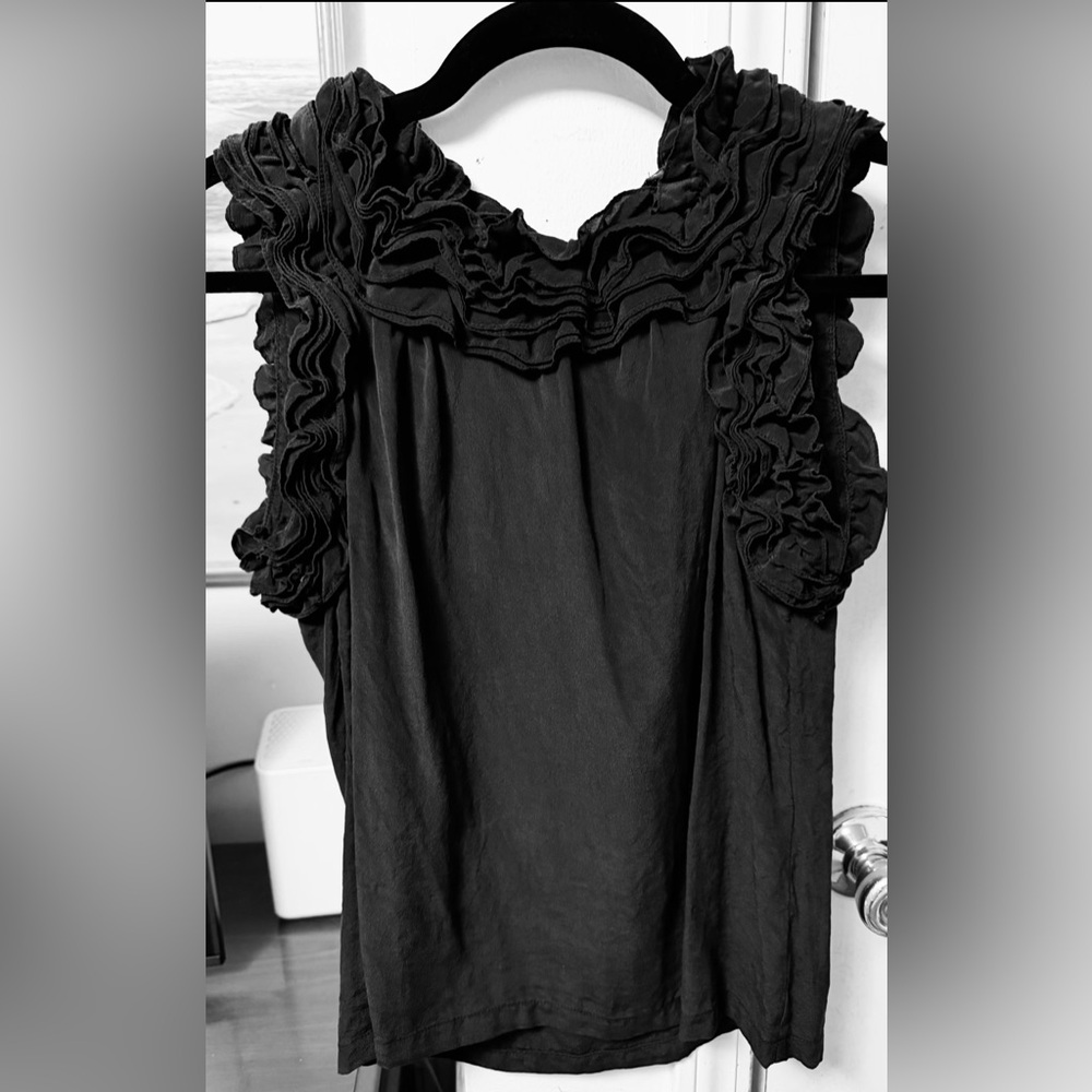 Maje Black Ruffle-Trim Sleeveless Camisole